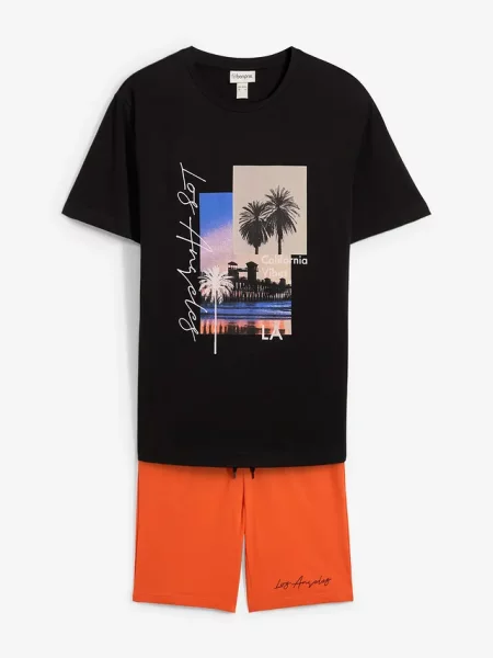 T-shirt + bermudy dresowe 2 części czarna