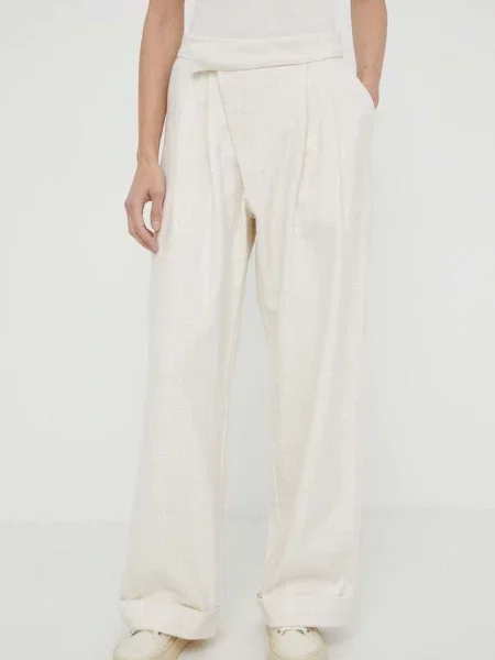 Won Hundred pantaloni femei drept high waist bej