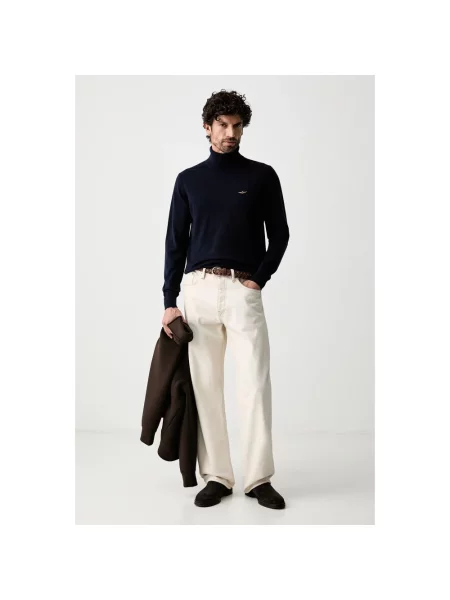 Sweter z golfem Aeronautica Militare wełniany niebieski