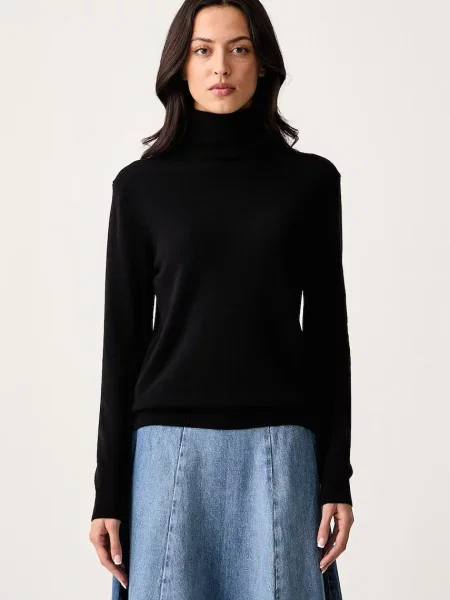 United Colors of Benetton pulover cu guler înalt pentru femei din lână negru