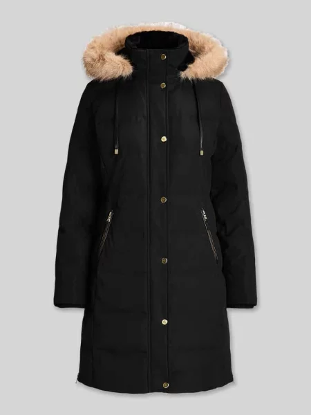 Płaszcz puchowy o kroju regular fit z obszyciem ze sztucznego futra Lauren Ralph Lauren czarny