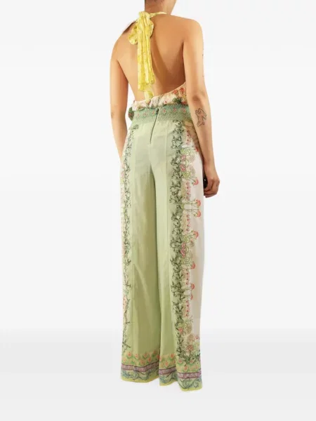 Φλοράλ παντελόνι Alice + Olivia με σχέδιο με halter λαιμόκοψη πράσινο