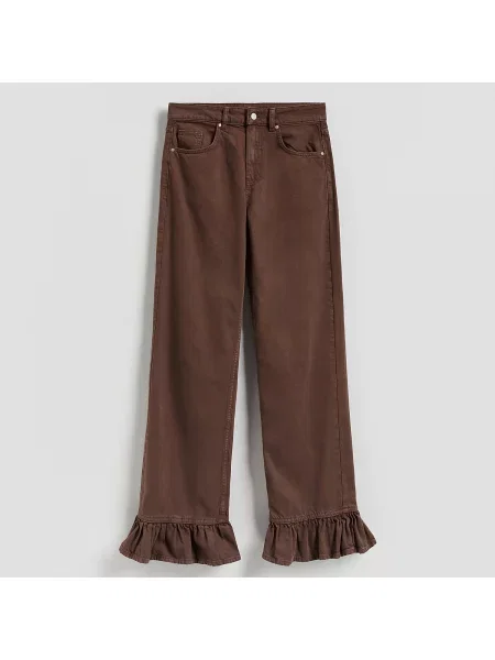 Reserved Široké džíny s volánky dark grey jeans šedé