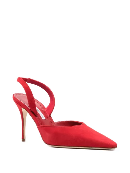 Pantofi cu toc Manolo Blahnik din piele de căprioară slingback roșu