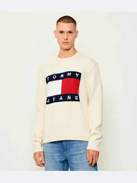 Pulover Tommy Jeans melange alb