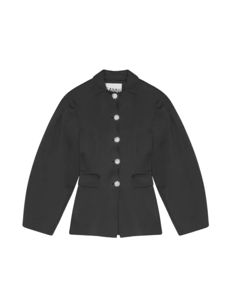 GANNI marynarka Scuba Neoprene jednorzędowa gładka szary