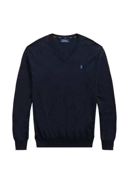 Пуловер Polo Ralph Lauren с автограф с връзки с кръгло деколте синьо