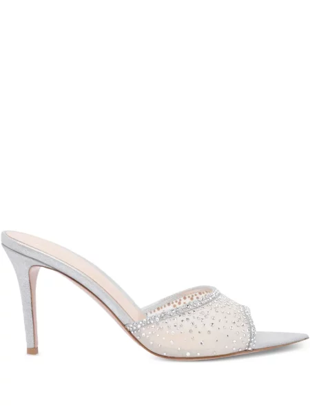 Papuci tip mules Gianvito Rossi de cristal argintiu