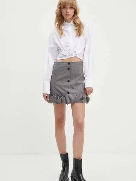 Вовняна спідниця MSGM mini пряма сірий