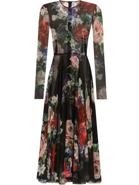 Rochie midi Dolce & Gabbana cu model floral cu imagine până la genunchi negru
