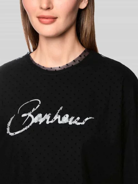 T-shirt z błyszczącym napisem Marc Cain czarna