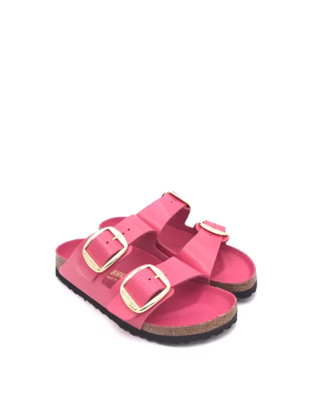 Klapki Birkenstock skórzane na sprzączkę różowe