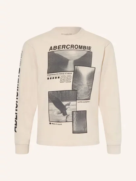 Abercrombie & Fitch Tričko S Dlouhým Rukávem krémová / šedá černá
