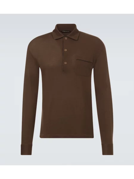 Tricou polo Tom Ford de mătase maro