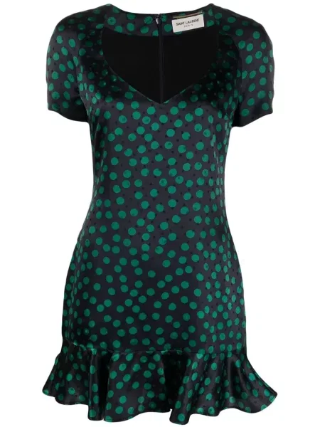 Krótka sukienka mini Saint Laurent z falbankami garniturowa niebieska