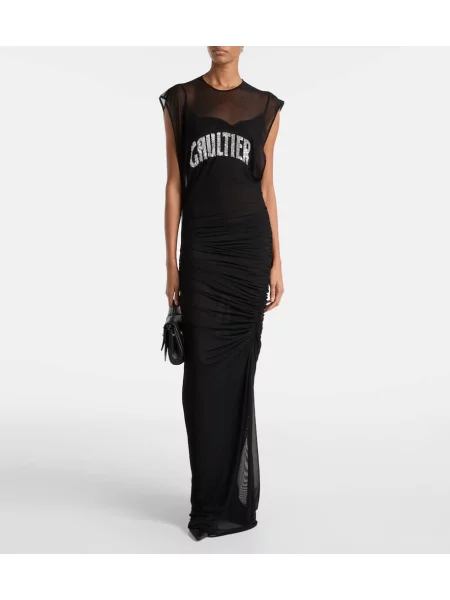 Rochie maxi Jean Paul Gaultier plasă de costum negru