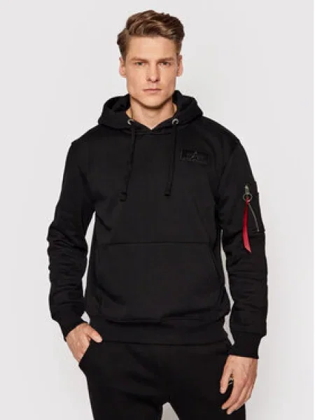 Pánska mikina Alpha Industries Red Stripe Hoodie black čierna