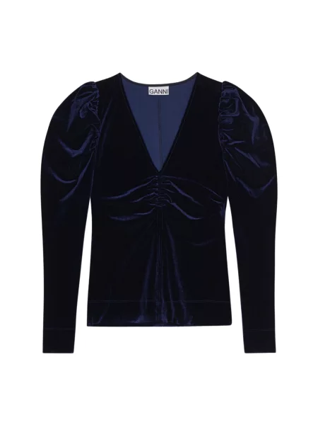 Welurowy top Ganni niebieski