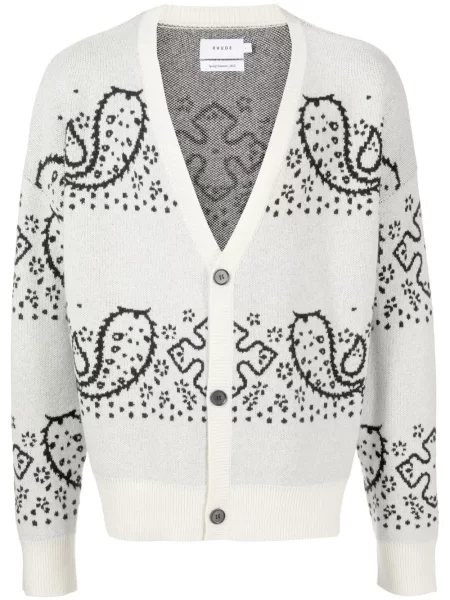 Cardigan Rhude cu dungi tricotate alb