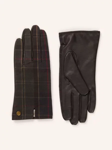 Barbour Kožené Rukavice Scarlet tmavě hnědá khaki červená