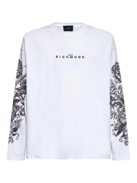 Tricou John Richmond cu model floral cu imagine lung alb