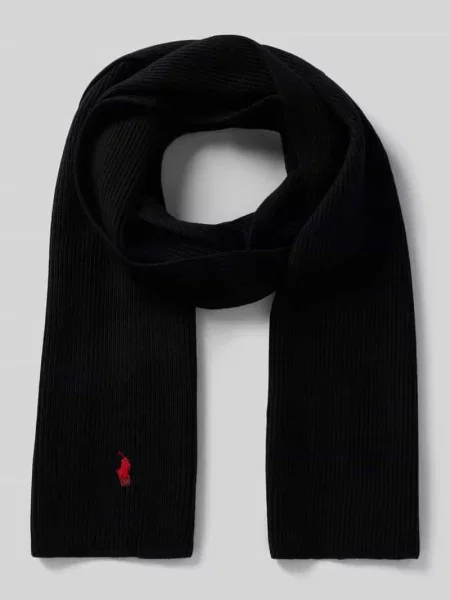 Haftowana szal Ralph Lauren wełniana szara