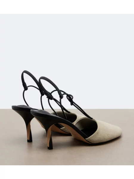 Pantofi cu toc Jacquemus din piele de căprioară slingback bej