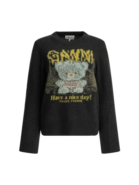 Dzianinowy sweter Ganni typu teddy czarny