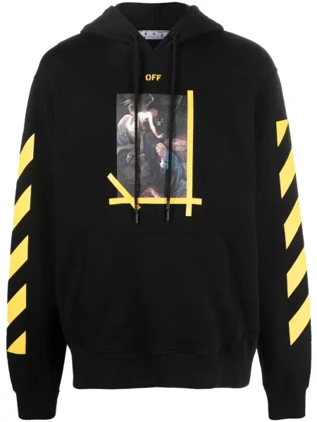 Hanorac cu glugă Off-white cu imagine alb
