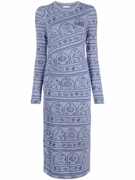 Rochie Ganni cu imagine din jerseu de costum albastru
