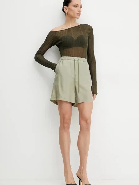 Marella szorty jedwabne BORBONA gładkie high waist zielony