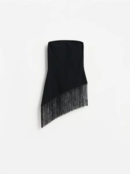 Reserved Top asimetric cu franjuri negru