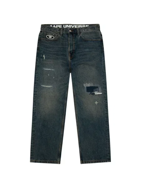 Pantaloni Aape By A Bathing Ape zdrențuiți albastru