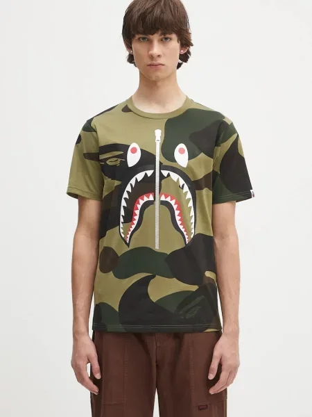 A Bathing Ape tricou din Giant Camo Shark cu imprimeu verde
