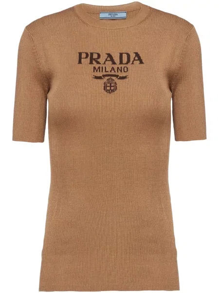 Top Prada z okrągłym dekoltem brązowy