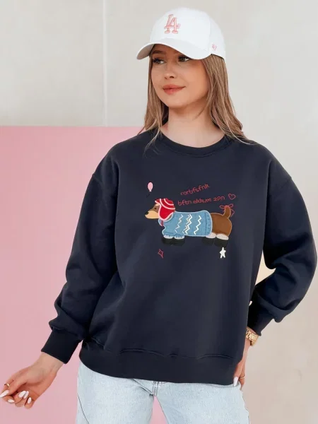 Bluza oversize z haftem DOGSWEETY Dstreet granatowa
