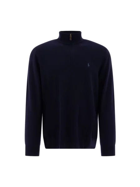 Sweter Ralph Lauren wełniany ze stójką z długim rękawem niebieski