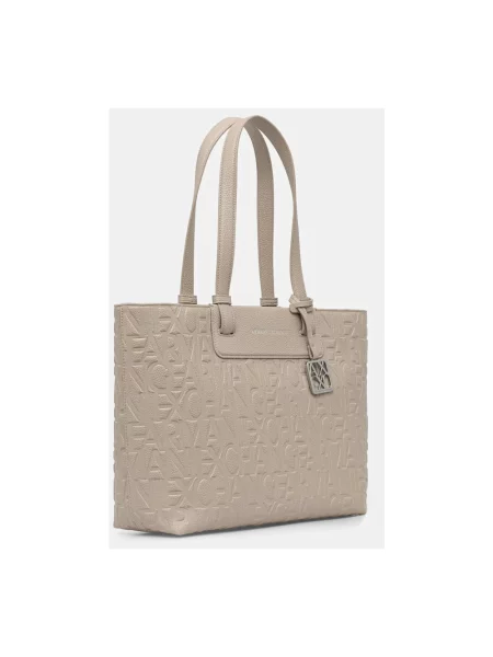 Armani Exchange torebka shopper z imitacji skóry beżowa