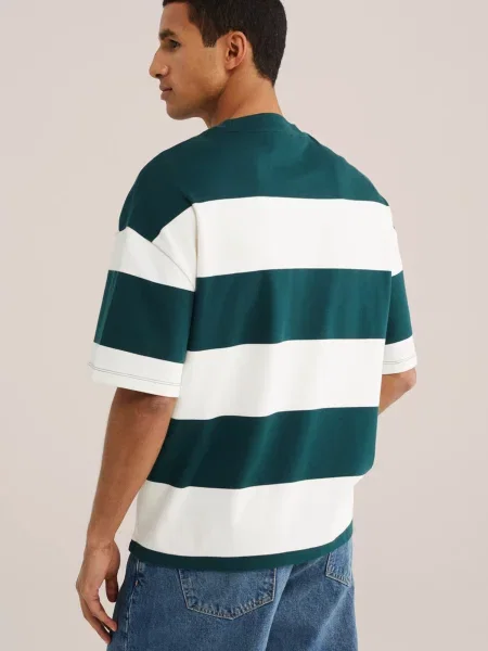 WE Fashion Tričko tmavozelená biela