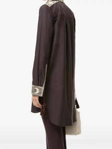 Rochie tip cămașă Burberry cu broderie de mătase maro