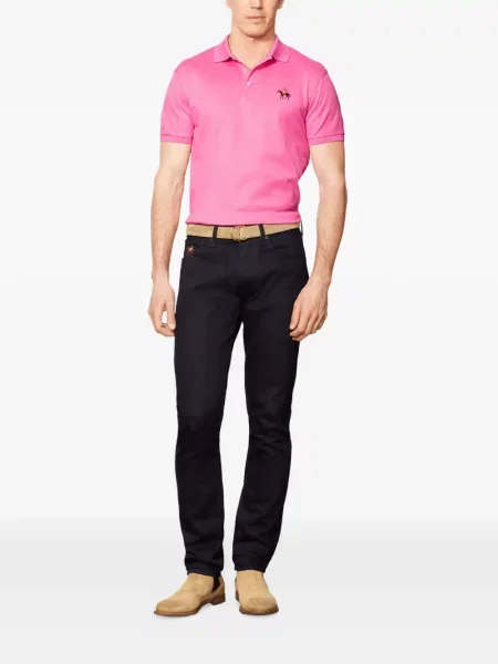 Tricou polo Polo Ralph Lauren cu autograf cu 5 buzunare în carouri gri