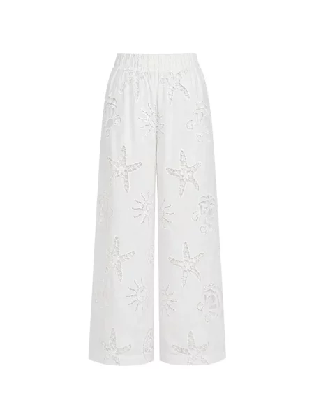 Pantaloni palazzo Miss June cu imagine alb