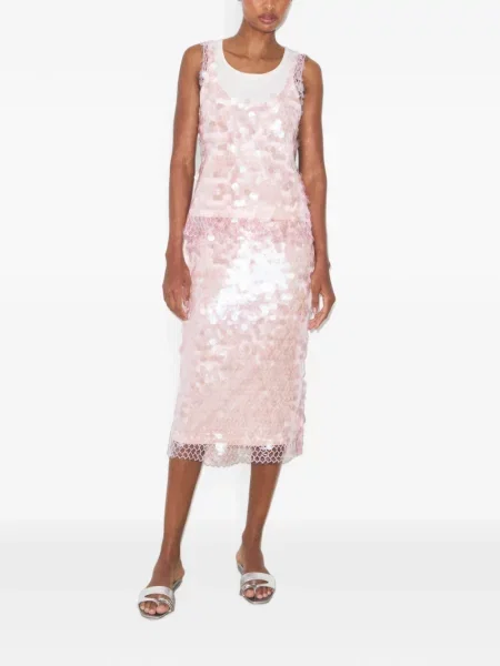 Fustă Tory Burch cu paiete plasă roz