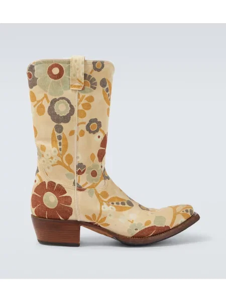 Platno kavboj gležnjarji Prada s cvetličnim vzorcem bež