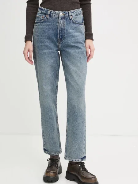 Blugi Samsøe Samsøe cu talie înaltă albastru