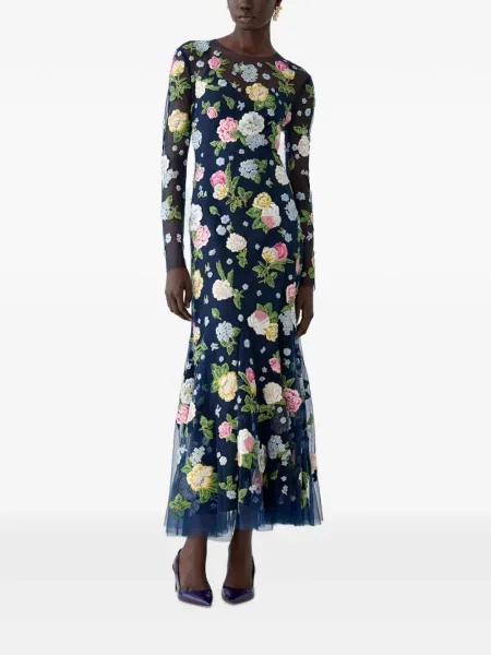 Rochie maxi Carolina Herrera cu model floral albastru