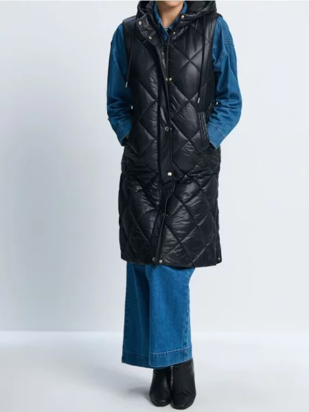 Довга пікова жилетка з капюшоном чорний