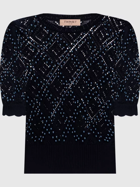 Ажурний джемпер з намистинами Twinset синій