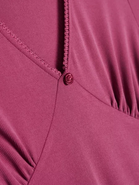 Сукня міді з модалу з V-подібним вирізом і коротким рукавом яскраво-рожевий рожева