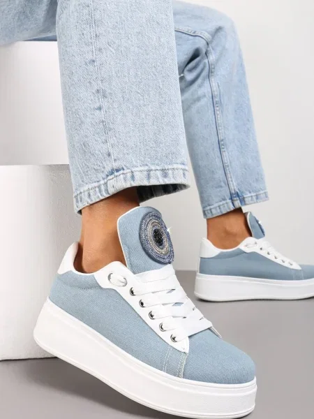 Sneakers Albastri pe Platformă cu Pietre Strălucitoare și Limbă Lată Esirel albastru